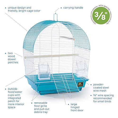 Image of Prevue Pet Products South Beach Dome Top Bird Cage - Ideal for Parakeets, Finches, Budgies, & Canaries, Small & Portable Indoor Bird Cage, Functional Permanent or Travel Bird Cage - White & Teal