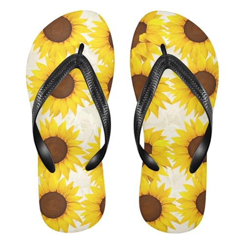 Sunflower Floral Beige Flip Flops for Beach Thong Sandals Anti-slip Lightweight Shower Shoes for Indoor Outdoor House