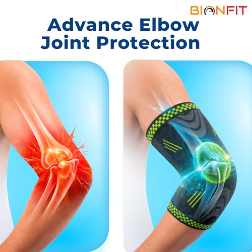 Image of BIONFIT Elbow Support Sleeve Pair for Men & Women | Compression Elbow Brace for Gym, Weightlifting, Tennis & Pain Relief | Breathable Anti-Slip Elbow Support