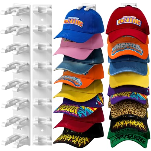 Hat Organizer for Baseball Caps Wall, 2 Pack Hat Holder for Closet Door Hold up to 16 Hats,Hat Hook with Adhesive and 8 Screws, Hat Hanger Cap Holder Hat Hangers for Wall Closet Door Bedroom(A-White) - image 9