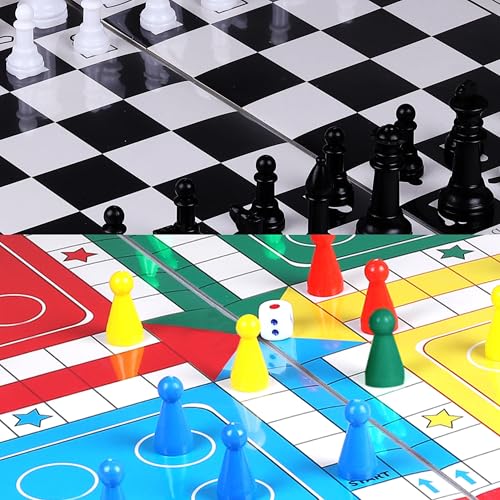Image of Ankit Toys & Games 2 in 1 Chess and Ludo Board Game (38 x 38 cm) Double Sided Strategy and Family Game Set for Kids and Adults 2 to 4 Players Age 6+ Travel Indoor Board Game with Dice and Pawns