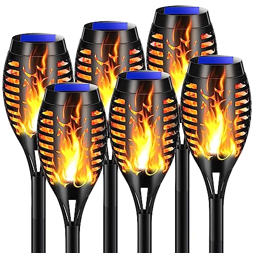 BAKTH Lumières Torche Solaire Exterieure, 6 Pack 12 LED Lampe Solaire Exterieur Jardin avec Flamme Dynamique Réalistes, Lumières Flamme Solaire Étanche IP65 pour Décor,Jardin,Patio,Chemins,Cour