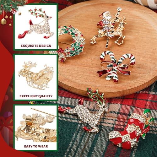Image of 6Pcs Rhinestone Christmas Pins and Brooches for Women