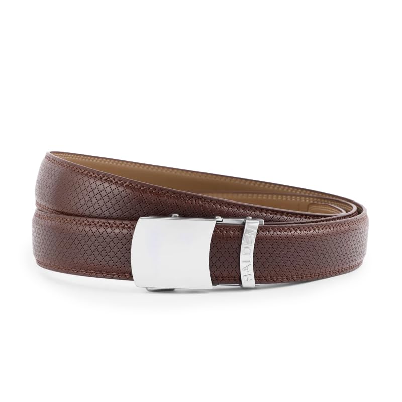 Image of HALDEN THEO Brown Belt For Men Leather Original (Adjustable Fits Up to 44 Inch Waist) Ratchet Strap with Classic Buckle & Magnetic Auto-lock