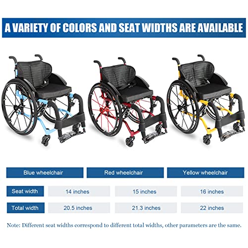 Ultralight All Terrain Wheelchairs For Adults, Portable Lightweight Foldable Wheelchair With Shock Absorbing Pneumatic Tires, Aluminum, Weight Capacity 350Lbs,Red,Seat Width 15" #TOP1