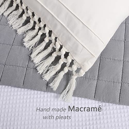 Jng Kraftlab Cream Boho Pillow Shams Shabby Chic Macrame Pillowcases Tassel Fringe Lace Trim 100% Cotton Standard Size 20X26Inch Pretty Vintage Classic Farmhouse Set Of 2 Zipper Closure By Jng Kraftlab thumb #1