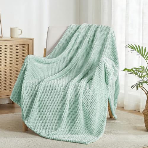 Image of Exclusivo Mezcla Fleece Throw Blanket Extra Large, Super Soft and Warm Blankets for Couch, Sofa and Bed Waffle Textured, Cozy, Fuzzy and Lightweight (Mint Green, 50x70 Inches)