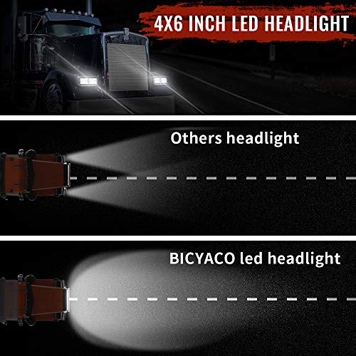 Image of BICYACO 4 PCS DOT 4x6 Inch LED Headlights Rectangular Replacement H4651 H4652 H4656 H4666 H6545 Compatible with Peterbilt Kenworth Freightliner Ford Probe Oldsmobile Cutlass