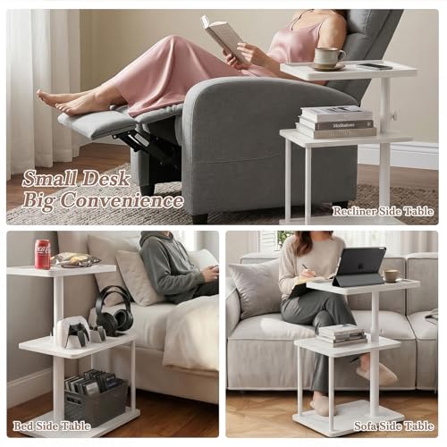 Image of Faesun C Table End Table Adjustable Height, 360Swivel TV Tray Table for Small Spaces, Small Nightstand for Living Room, Bedroom, White