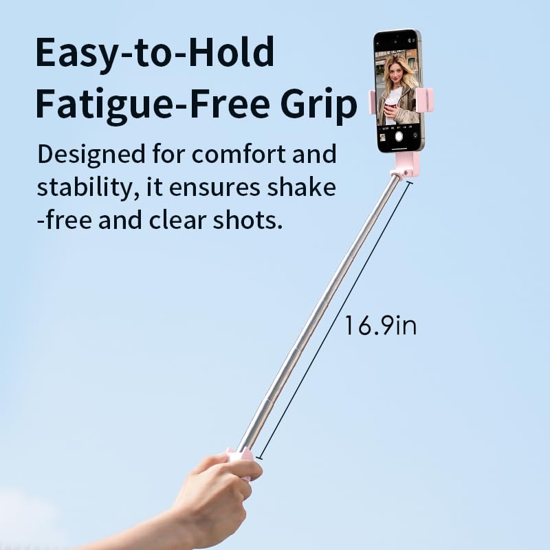 Cloudvalley Mini Palo Selfie para Móvil, Soporte Extensible, Multifuncional Portátil de Bolsillo con Control Remoto para iPhone y Teléfonos Android, Compatible para Vlog de Video, Rosa
