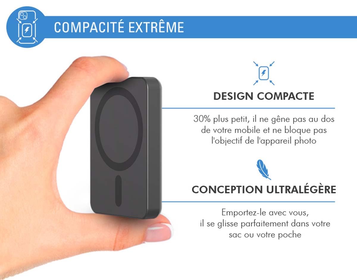 Powerbank 5000mAh Compatible MagSafe Induction 15W Noir Force Power