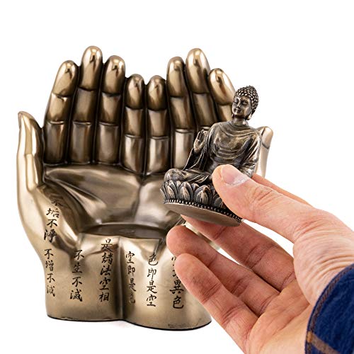 Estatua Shakyamuni en palma de bronce 5.75 pulgadas miniatura 6