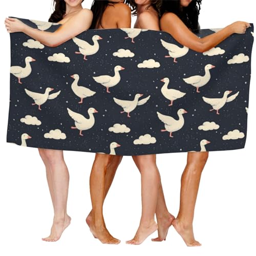 Serviette de douche absorbante blanche motif oie mignonne en microfibre - 7