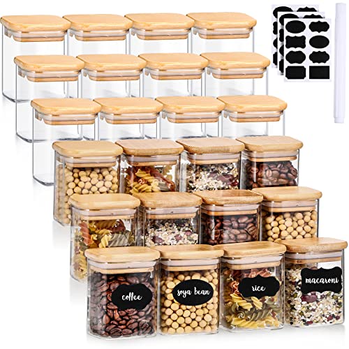 Bokon 24 Pcs Glass Spice Jars with Bamboo Lid 7oz