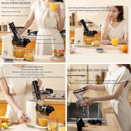 Exprimidor de prensa en frío con separación de residuos, extractor de jugo de masticación lenta, 90% de rendimiento de jugo, funcionamiento silencioso, fácil de limpiar, compacto para uso doméstico