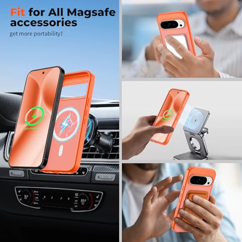 Image of SUPFINE Magnetic for Google Pixel 10 Pro XL Case with Screen Protector, (Built-in Magnets) ((Military Grade Drop Protection) Slim Translucent Shockproof Phone Case,Orange