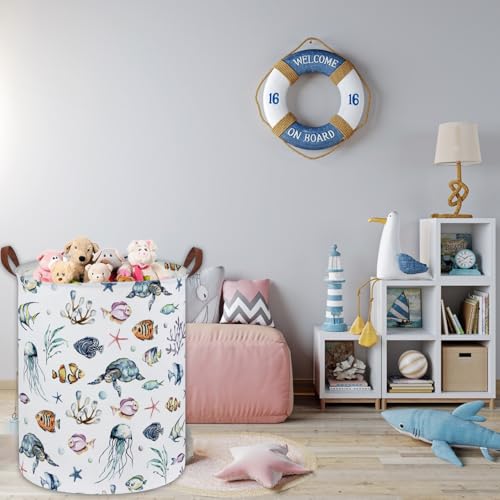 Image of Kids Laundry Hamper,Ocean Laundry Basket Collapsible Boys and Girls Storage Baskets for Home Decor,Office,Toy Organizer,(Ocean)