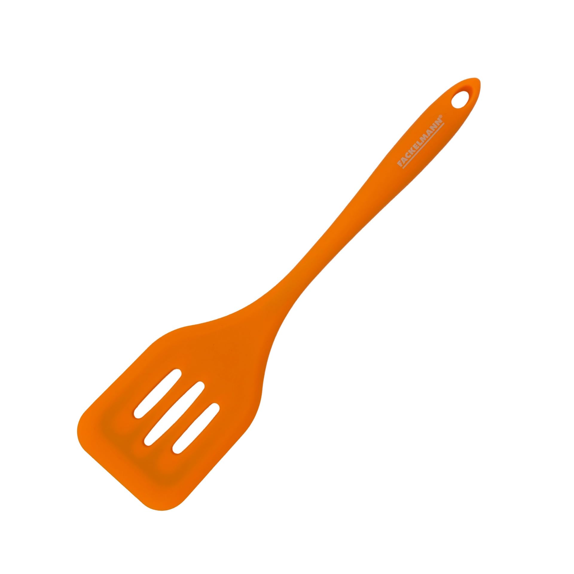 Fackelmann Espátula con Ranuras, Freír y Plancha, Silicona de Tacto Suave, Resistente hasta 230ºC, Apta para Lavavajillas, colores variados (Naranja/​Negro), 29x7 cm, 1 ud.