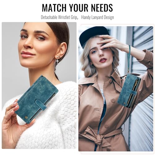 Étui portefeuille iPhone 17e bleu étui cuir PU avec pochette fermeture éclair