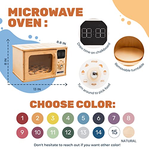 Wooden Kids Microwave Oven Montessori Furniture for Toddler Play Toy Microwave Wood Kids Playroom Natural Wooden Nursery Decor Birthday Baby Gift Neutral Room Kids Gift 2nd 3rd Birthday (Natural) - Image 4