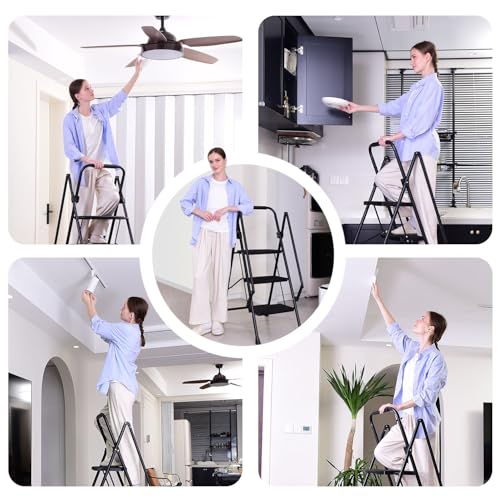 Image of 5 Step Ladder, Folding 5 Step Stool with Handrails, Sturdy Steel Ladder with Wide Pedal, Ladders for Home Kitchen Pantry Office, Lightweight Sturdy Steel Ladder for Adults Portable,Black