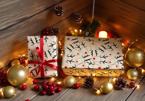 Christmas Wrapping Paper Roll,43cm*15m christmas paper,Recyclable Elk head Kraft Paper for Boxes Wrap,Gift Wrapping for Christmas,ECO-friendly Present Decorations -Elk head (Deer head) - Image 5