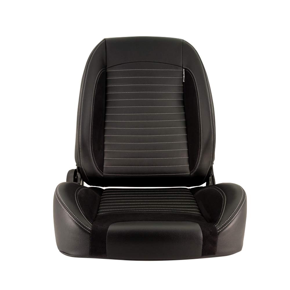 AutoStyle Siège baquet 'Classic II' - Simili Cuir Noir + suède + Surpiqûres gris - Dossier réglable à droite - incl. glissières