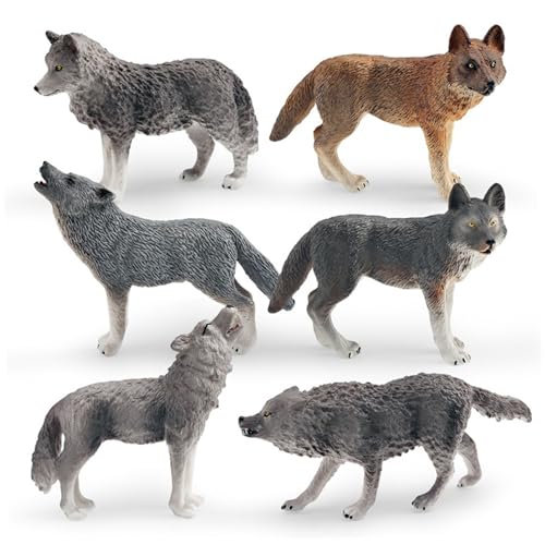 Jorzer Figura de Lobo Figuras de Animales realistas Juguetes de Lobo 6 Figuras de Animales Diferentes Juguetes educativos de Aprendizaje 6 Piezas Juego de cumpleaños para niños Niñas