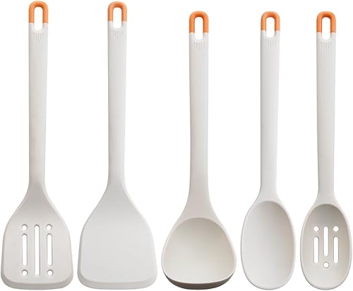 Gray Silicone Cooking Utensils Set of 5, Heat Safe, Non-Stick, Bpa-Free, Kitchen Utensil Set, Ergonomic Grip