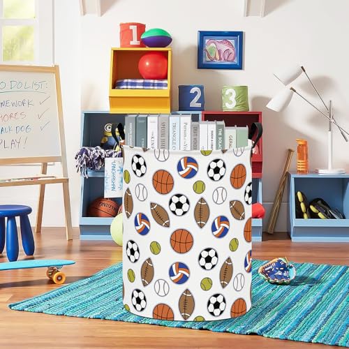 Image of Round Laundry Basket Collapsible Storage Hamper Organizer Colorful Balls | Waterproof Canvas Foldable Baskets with sturdy Handles Multi-scene Organizer for Home Play Bedroom Gift Bin