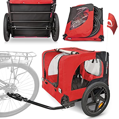 Hundeanhänger für Fahrrad, Fahrradanhänger für Hunde, inkl. Fahne und Gurt, klappbar und leicht im Kofferraum verstaubar, in den Farben: Rot, Sand, Minzgrün, Violettblau, Militärblau, Militärgrün
