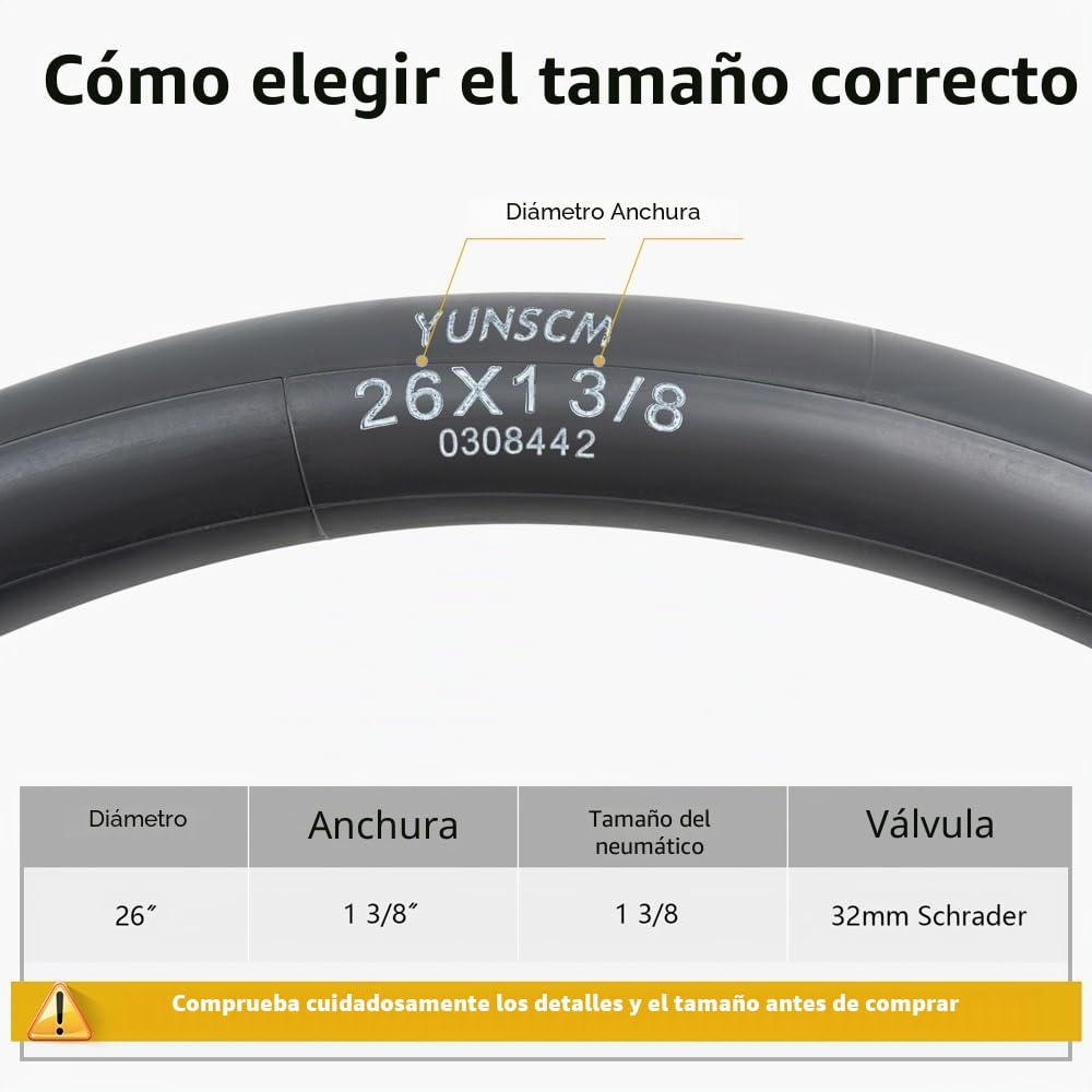 YunSCM 2Pcs 37-590 Engrosar 26 Pulgada cámaras de Aire 26x1 3/8 AV32mm Valve Compatible 26 Pulgadas Bicicleta cámaras de Aire 26x1 3-8 26 x 1 3/8