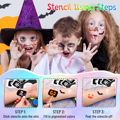 Image of UCANBE Face Painting Kit for Kids & Adults -18 Colors Non-Toxic Water Based Face Body Paint Palette with Paint Brushes&Stencils, Professional Facepaint Set for Halloween SFX Makeup, Cosplay & Costume