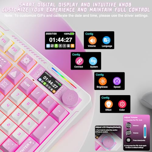 Image of LINGBAO K98 PRO Anime Mechanical Keyboard Wireless, with Screen & Knob,RGB Gaming Keyboard, Tri-Mode BT5.0 /2.4GHz /USB-C, Gasket Mount Hot Swappable Linear Switches Gamer Keyboards for PC /Mac /Android