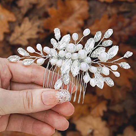 Edary Braut Silber Hochzeit Haarkämme Strass Braut Kopfschmuck Perle Haarspangen Kristall Haarschmuck Cover