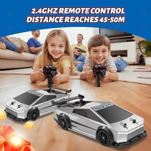 Image of VikriDA 1:24 Scale RC Drift Car - 4WD High-Speed RC Racing Car with LED Lights, 2.4GHz Controller, One Rechargeable Batteries & Drifting Tires - Silver