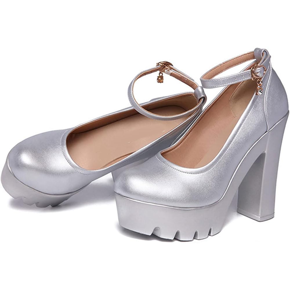 Damskie buty na platformie z obcasem blokowym, czółenka, regulowany pasek na kostkę, zamknięte palce, buty do klubu nocnego, buty wieczorowe wysokie/C/39EU