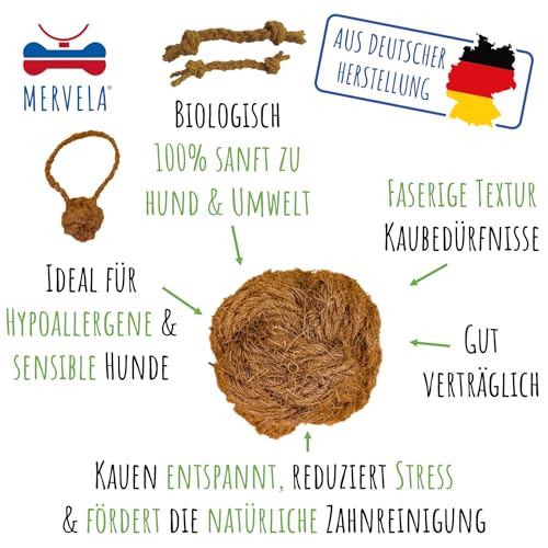 MERVELA® Kauseil aus 100% Kokosnuss-Wolle für Hunde – Natürliches, biologisches Kauspielzeug, Zahnpflege & Langlebig – Für alle Hundegrößen geeignet (XL (3,5X45cm))