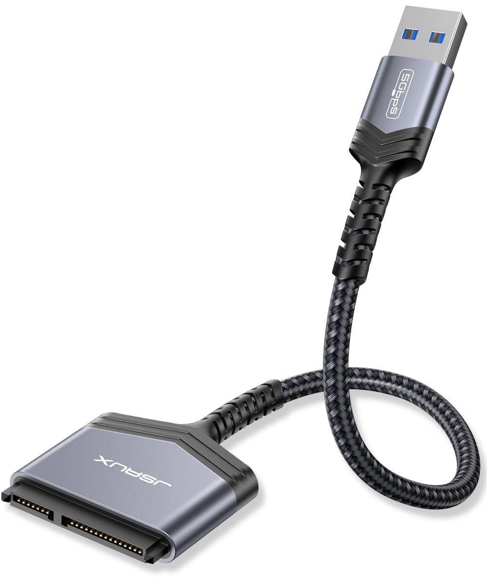 JSAUX SATA to USB A Cable, USB A 3.0 to 2.5” SATA III Hard Drive Adapter Aluminum Shell Nylon Cord External Converter for SSD/HDD Data Transfer-Grey
