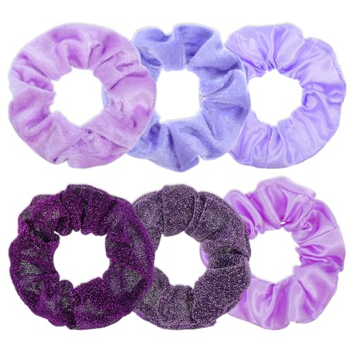 Tyqour 6 coleteros para el cabello de seda satinada morada para mujeres y niñas, elásticos de 4.5 pulgadas, banda suave para el cabello, soporte para coleta, accesorios para el cabello para mujeres