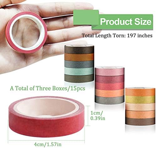 3 Boxes Solid Color Washi Tapes, Kalolary Colorful Masking Tape Set Labeling Craft Tape for DIY Thanksgiving Autumn Fall Decorations Scrapbooking Supplies, Kids Teachers & Painters (5 Rolls in a Box)