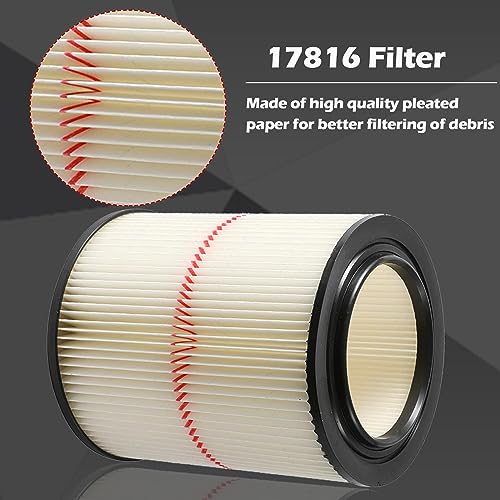 17816 Filter for Craftsman Shop Vac 9-17816 Replacement Filter Fits 5 Gallon and Larger Vacuum Cleaner Wet Dry Air Filter 917816 Filter 2 Pack