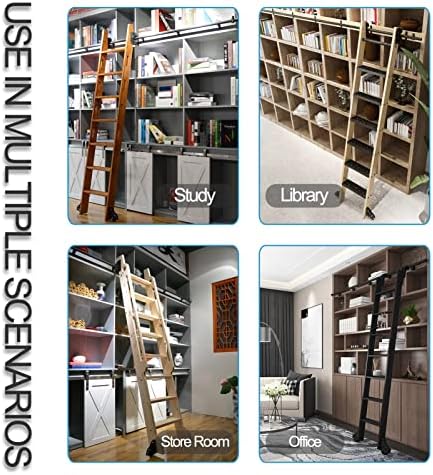 Sliding Ladder Hardware Kit, Mobile Track with Brake Floor Wheel for Home Office Rolling Ladder - Complete Rail Set