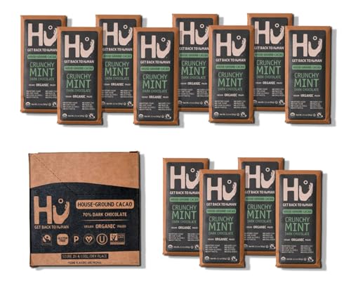 Hu Chocolate Bars | 12 Pack Crunchy Mint Chocolate | Natural Organic Vegan, Gluten Free, Paleo, Non GMO, Fair Trade Dark Chocolate | 2.1oz Each
