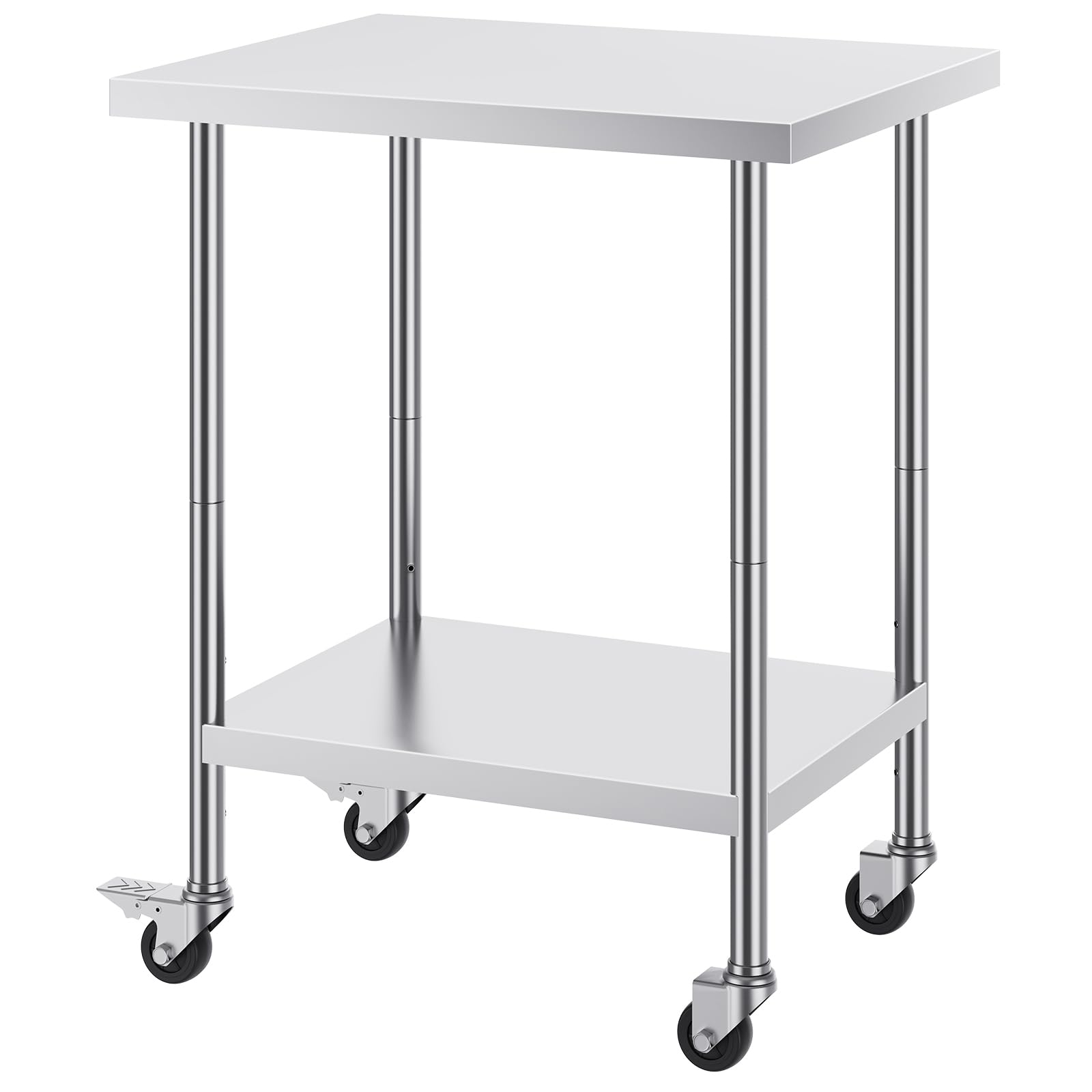 Happybuy 24 x 30 x 38 Inch Stainless Steel Work Table, Heavy Duty with 4 Wheels, Adjustable Height for Commercial Kitchen, Restaurant, Food Prep