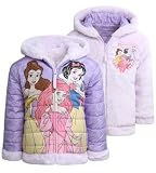 Disney Girls Reversible Puffer Jacket - Princess Minnie Mouse Super Soft Faux Fur Quilted Hooded Winter Coat for Girls (3T-7), Size 5, Princess Purple