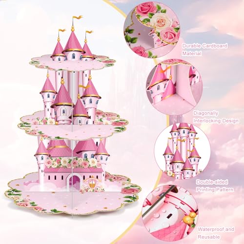 Support à cupcake princesse à 3 niveaux avec plateaux de service pour mariage - 4