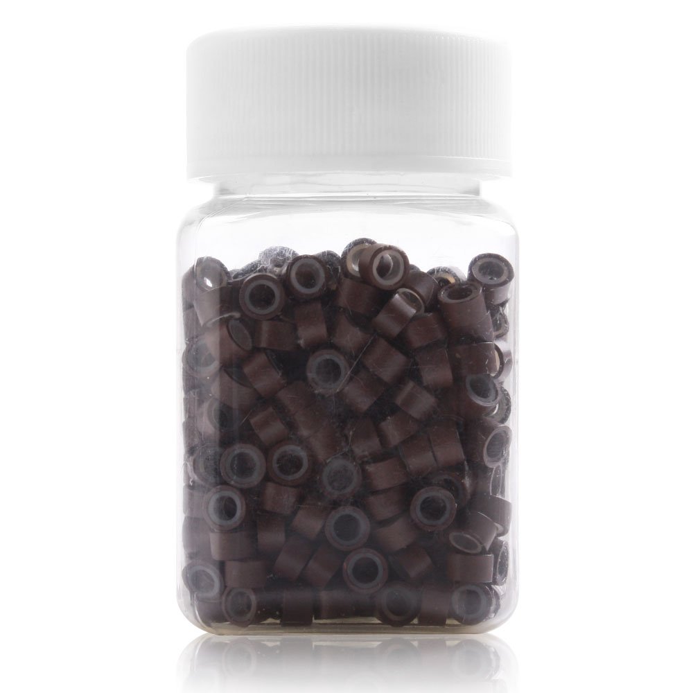Yesurprise 1000 Silicone Micro Link Rings 5mm Lined Beads for Hair Extensions Tool (Brown)