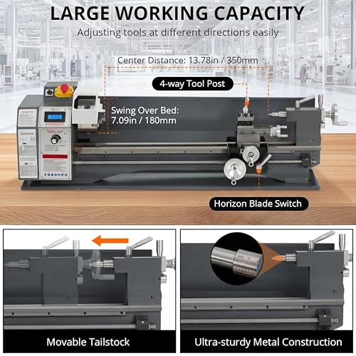 image for PeakPursuit Mini Metal Lathe 9x24 Inch – 1100w Powerful Motor, 0-300