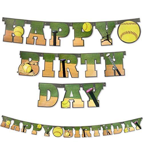 Softball Happy Birthday Banner (Large, 7" Cardboard Cutout letters, Softball Party decoration) Girl's Fastpitch Softball Extra Innings Collecion by Havercamp